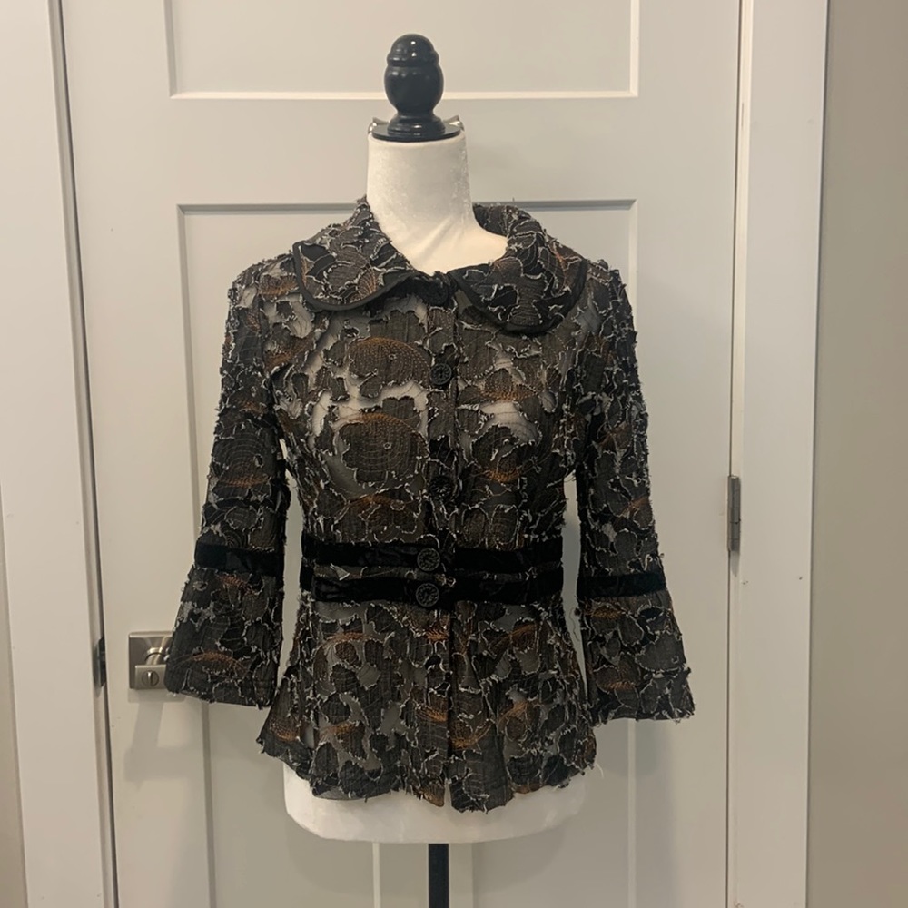 SNOSKINS Jacket. Black , copper thread and tulle. Size Medium